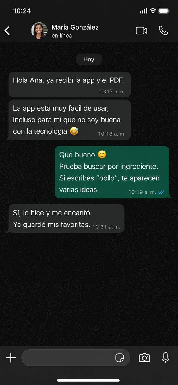 Conversación de WhatsApp sobre lo fácil que es usar la app