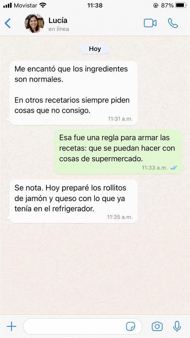 Conversación de WhatsApp sobre los ingredientes fáciles de conseguir