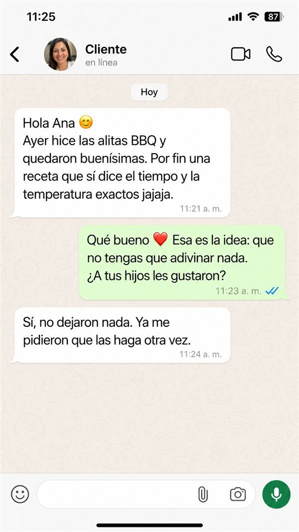 Conversación de WhatsApp sobre el brownie de chocolate