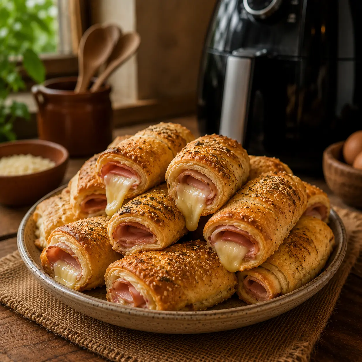 Rollitos de jamón y queso hechos en Air Fryer